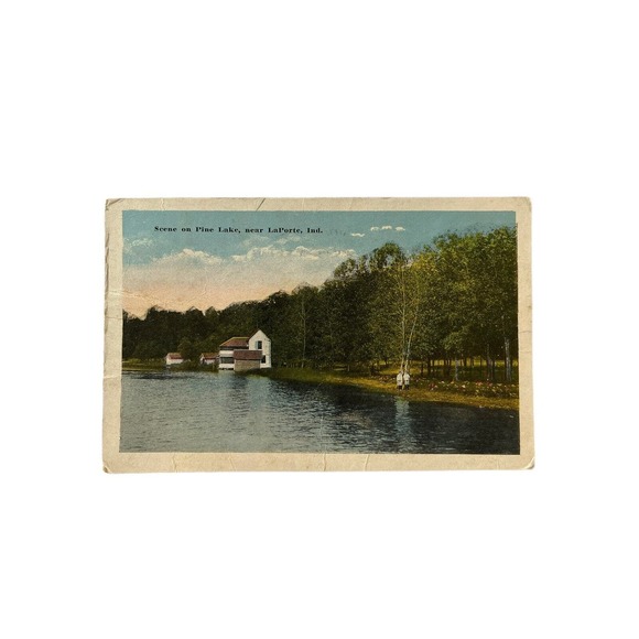 Antique 1915 Litho Ephemera Postcard Scene On Pine Lake With Twins Boys Fishing - Picture 2 of 10